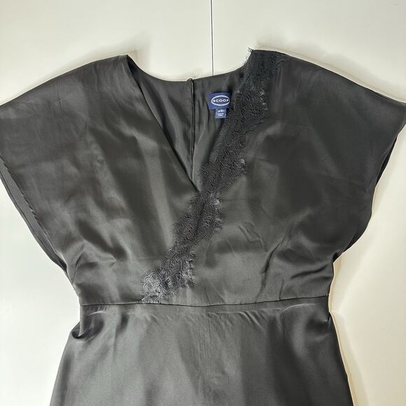 Scoop Satin Midi Dress Sz M Black Lace Trim Cocktail Whimsy Witchy Dark Romantic - Picture 14 of 16